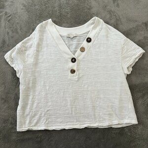 Eri + Ali White Cotton Modal Button Boxy Crop Tee Shirt SMALL Oversized